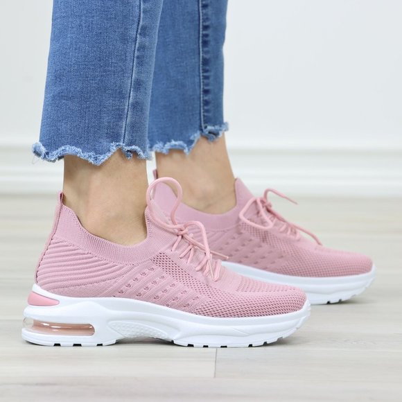 Pink Fashion Comfort Heel Sock Sneakers Shoes Slip Ons - Picture 4 of 12